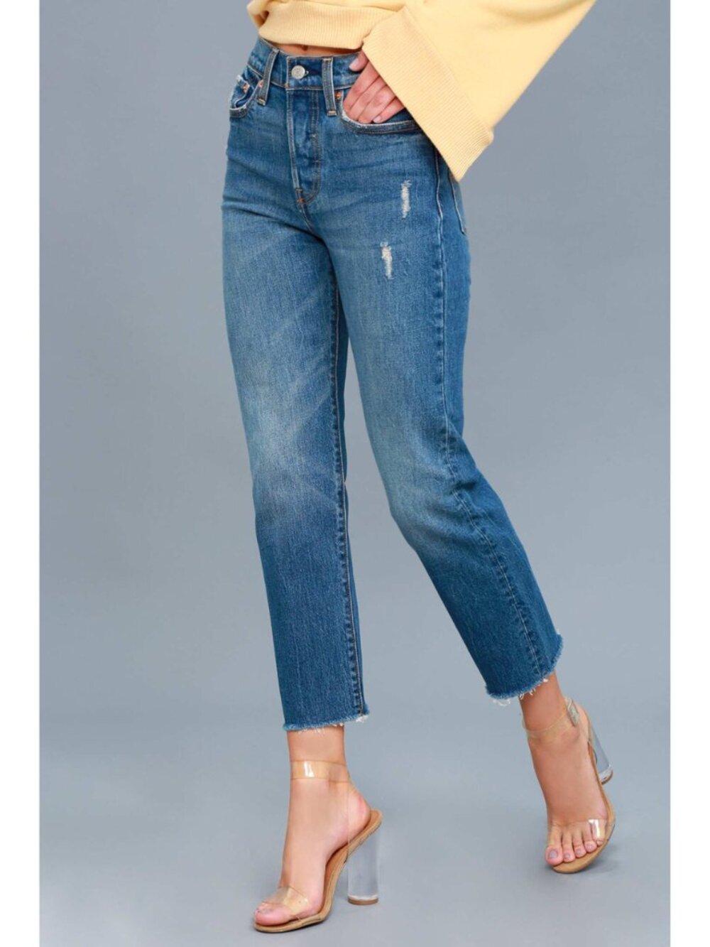 Levi’s Wedgie Straight Jeans 25 Lasting Impression Distressed Raw Hem $98 - Picture 12 of 13